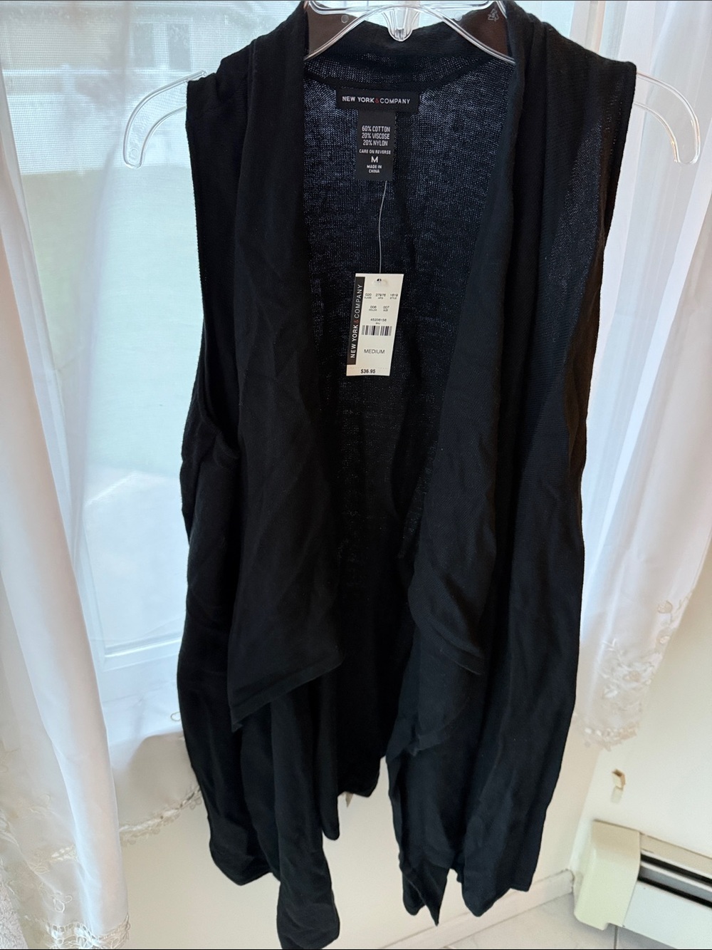 NWT New York & Company Black Sleeveless Draped Open Front Cardigan M